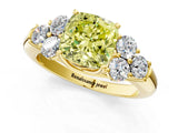 Yellow gold Fancy Yellow Cushion  Cut Diamond Cluster Ring with Round Accent Stones and Prong Setting on a Classic Band_49