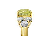 Yellow gold Fancy Yellow Cushion  Cut Diamond Cluster Ring with Round Accent Stones and Prong Setting on a Classic Band_53