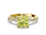 Yellow gold Fancy Yellow Cushion Cut Diamond Cluster Side Stone Solitaire Ring with Prong Setting_53