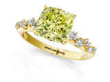 Yellow gold Fancy Yellow Cushion Cut Diamond Cluster Side Stone Solitaire Ring with Prong Setting_54