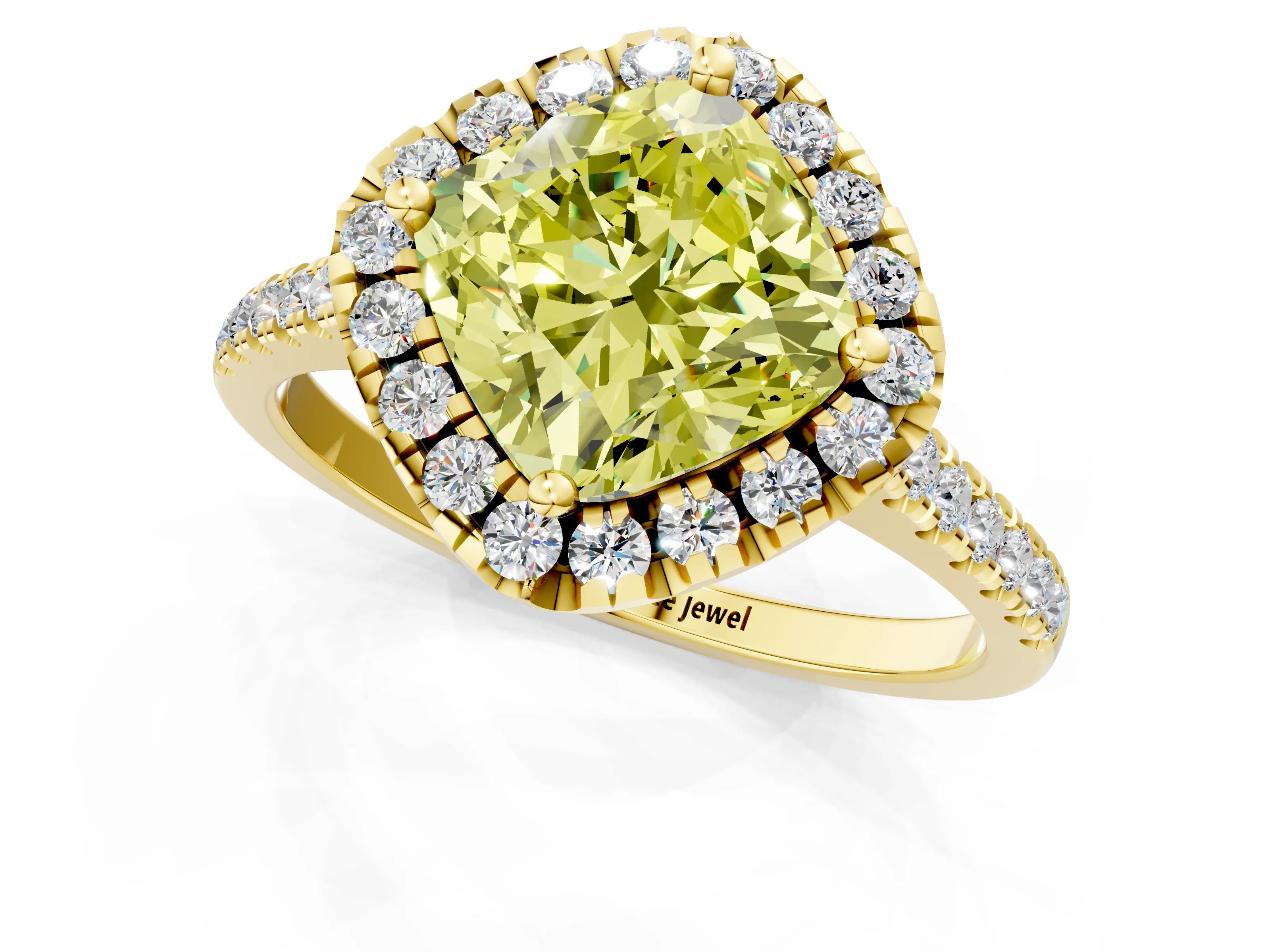 Yellow gold Fancy Yellow Cushion Cut Diamond Cushion Halo Ring with Pavé Band_1