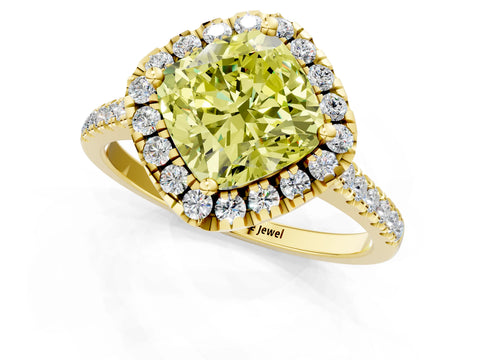 Yellow gold Fancy Yellow Cushion Cut Diamond Cushion Halo Ring with Pavé Band_1