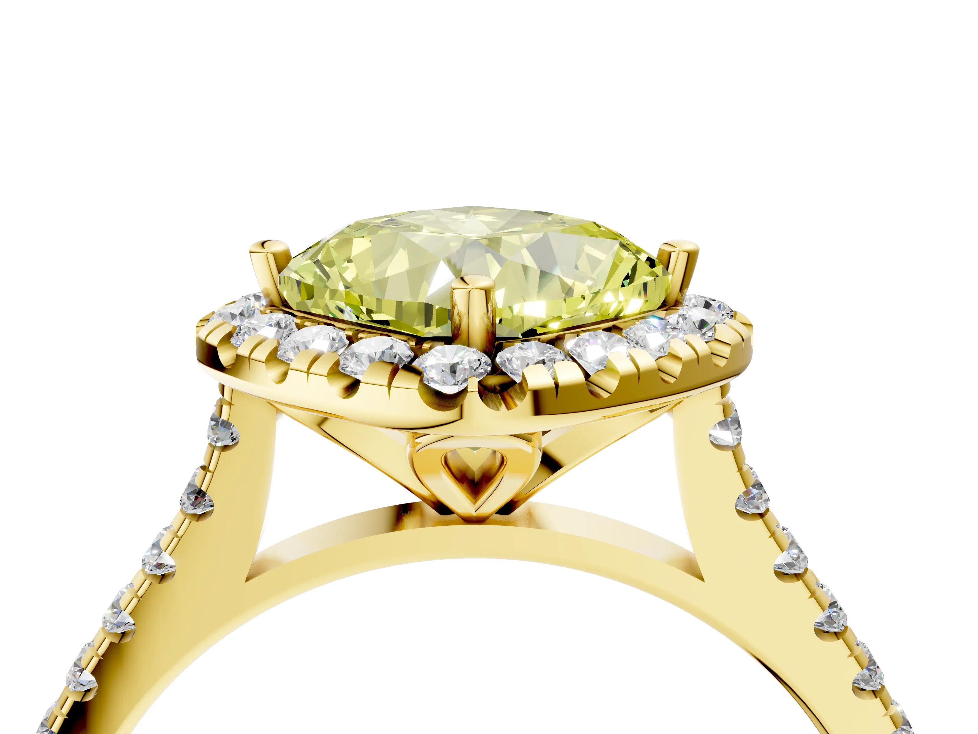 Yellow gold Fancy Yellow Cushion Cut Diamond Cushion Halo Ring with Pavé Band_4