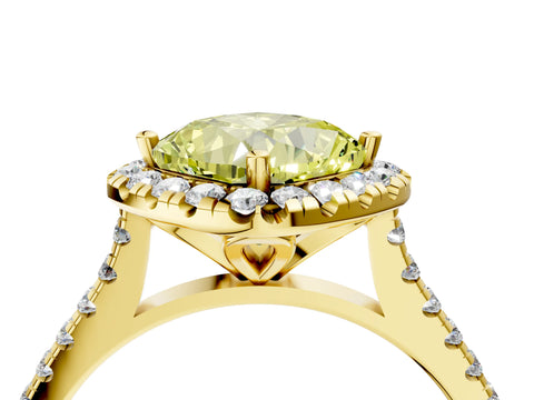Yellow gold Fancy Yellow Cushion Cut Diamond Cushion Halo Ring with Pavé Band_4