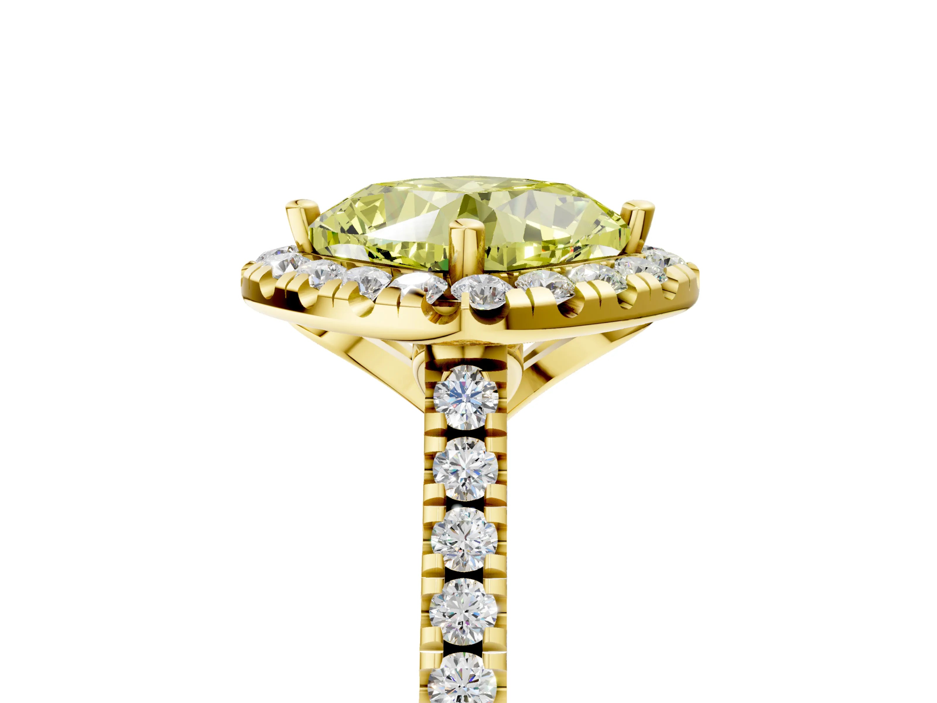 Yellow gold Fancy Yellow Cushion Cut Diamond Cushion Halo Ring with Pavé Band_5