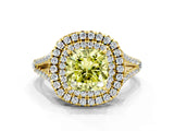 Yellow gold Fancy Yellow Cushion Cut Diamond Double Halo Ring with Pavé Band and Prong Setting_58