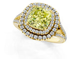 Yellow gold Fancy Yellow Cushion Cut Diamond Double Halo Ring with Pavé Band and Prong Setting_59