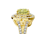 Yellow gold Fancy Yellow Cushion Cut Diamond Double Halo Ring with Pavé Band and Prong Setting_63