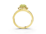 Yellow gold Fancy Yellow Cushion Cut Diamond Double Halo Ring with Split Shank and Four-Prong Setting_3
