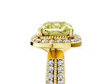 Yellow gold Fancy Yellow Cushion Cut Diamond Double Halo Ring with Split Shank and Four-Prong Setting_5
