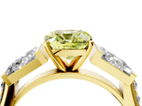 Yellow gold Fancy Yellow Cushion Cut Diamond Engagement Ring with Baguette Side Stones and Channel Set Band_24