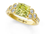 Yellow gold Fancy Yellow Cushion  Cut Diamond Engagement Ring with Bezel Set Round Side Stones and Prong Setting_52