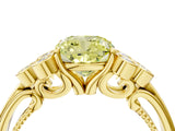 Yellow gold Fancy Yellow Cushion  Cut Diamond Engagement Ring with Bezel Set Round Side Stones and Prong Setting_55