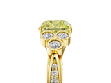 Yellow gold Fancy Yellow Cushion  Cut Diamond Engagement Ring with Bezel Set Round Side Stones and Prong Setting_56