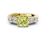 Yellow gold Fancy Yellow Cushion  Cut Diamond Five-Stone Prong Set White Gold Ring_32