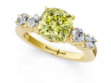 Yellow gold Fancy Yellow Cushion  Cut Diamond Five-Stone Prong Set White Gold Ring_33