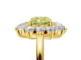 Yellow gold Fancy Yellow Cushion Cut Diamond Floral Double Halo Engagement Ring with Prong Setting_65