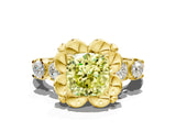Yellow gold Fancy Yellow Cushion  Cut Diamond Floral Halo Engagement Ring with Shared Prong Setting 1