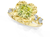 Yellow gold Fancy Yellow Cushion  Cut Diamond Floral Halo Engagement Ring with Shared Prong Setting 2