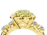 Yellow gold Fancy Yellow Cushion  Cut Diamond Floral Halo Engagement Ring with Shared Prong Setting 5