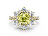 Yellow gold Fancy Yellow Cushion  Cut Diamond Floral Halo Pave Band with Prong Setting_37