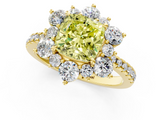 Yellow gold Fancy Yellow Cushion  Cut Diamond Floral Halo Pave Band with Prong Setting_38