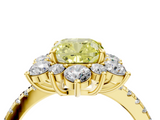 Yellow gold Fancy Yellow Cushion  Cut Diamond Floral Halo Pave Band with Prong Setting_41