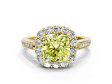 Yellow gold Fancy Yellow Cushion Cut Diamond Floral Halo Ring with Pavé Band and Prong Setting_3