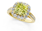 Yellow gold Fancy Yellow Cushion Cut Diamond Floral Halo Ring with Pavé Band and Prong Setting_4