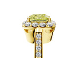 Yellow gold Fancy Yellow Cushion Cut Diamond Floral Halo Ring with Pavé Band and Prong Setting_8