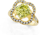 Yellow gold Fancy Yellow Cushion Cut Diamond Floral Halo Split Shank Prong Setting Ring_1