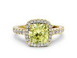 Yellow gold Fancy Yellow Cushion Cut Diamond Halo Engagement Ring with Pavé Band and Prong Setting_27