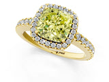 Yellow gold Fancy Yellow Cushion Cut Diamond Halo Engagement Ring with Pavé Band and Prong Setting_28