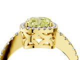 Yellow gold Fancy Yellow Cushion Cut Diamond Halo Engagement Ring with Pavé Band and Prong Setting_31