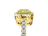Yellow gold Fancy Yellow Cushion Cut Diamond Halo Engagement Ring with Pavé Band and Prong Setting_32