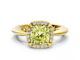 Yellow gold Fancy Yellow Cushion  Cut Diamond Halo Engagement Ring with Split Shank and Four-Prong Setting_90