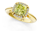 Yellow gold Fancy Yellow Cushion  Cut Diamond Halo Engagement Ring with Split Shank and Four-Prong Setting_91