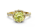 Yellow gold Fancy Yellow Cushion Cut Diamond Halo Pave Band with Four-Prong Setting_3