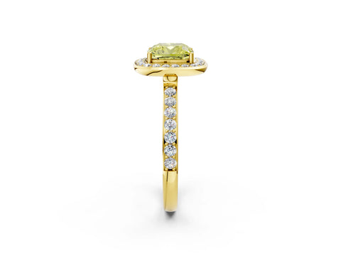 Yellow gold Fancy Yellow Cushion Cut Diamond Halo Ring with Bezel Frame and Pavé Band_2