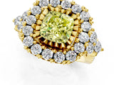 Yellow gold Fancy Yellow Cushion Cut Diamond Halo Ring with Pavé Band and Four-Prong Setting_41