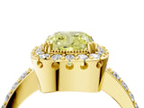 Yellow gold Fancy Yellow Cushion Cut Diamond Halo Ring with Pavé Band and Prong Setting_4