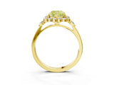 Yellow gold Fancy Yellow Cushion Cut Diamond Halo Ring with Pear Side Stones and Prong Setting_85