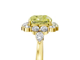 Yellow gold Fancy Yellow Cushion Cut Diamond Halo Ring with Pear Side Stones and Prong Setting_87