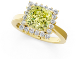 Yellow gold Fancy Yellow Cushion  Cut Diamond Halo Ring with Round Brilliant Halo and Solitaire Band_88