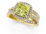 Yellow gold Fancy Yellow Cushion Cut Diamond Halo Ring with Round Split Shank and Prong Setting_37