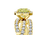Yellow gold Fancy Yellow Cushion Cut Diamond Halo Ring with Round Split Shank and Prong Setting_41