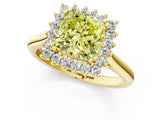 Yellow gold Fancy Yellow Cushion  Cut Diamond Halo Ring with Solitaire Band and Prong Setting_55
