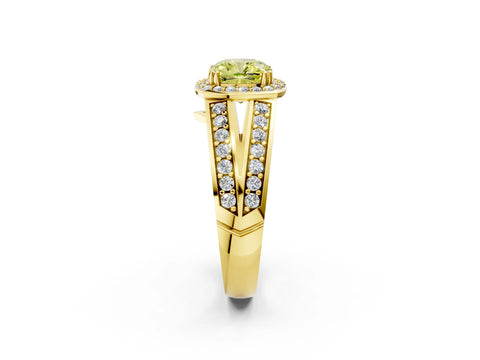 Yellow gold Fancy Yellow Cushion Cut Diamond Halo Ring with Split Shank Pavé Band and Four-Prong Setting_2