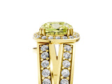 Yellow gold Fancy Yellow Cushion Cut Diamond Halo Ring with Split Shank Pavé Band and Four-Prong Setting_5
