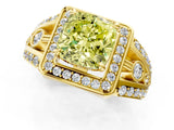 Yellow gold Fancy Yellow Cushion Cut Diamond Halo Ring with Split Shank and Bezel Accents and Four-Prong Setting_1